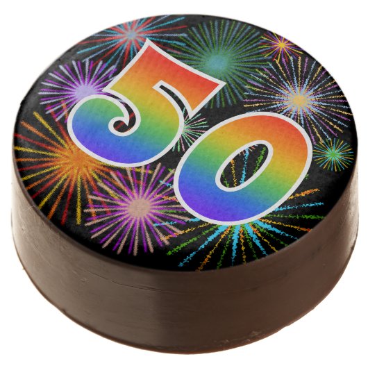 Fun Fireworks, Rainbow Pattern "50" Event # Chocolate Covered Oreo (Angled)