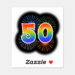 [ Thumbnail: Fun Fireworks + Rainbow Pattern "50" Event # Sticker ]
