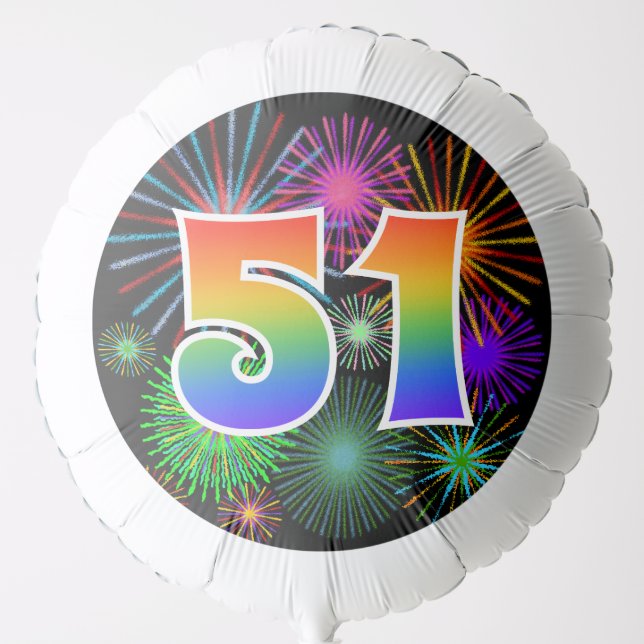 Fun Fireworks + Rainbow Pattern "51" Event # Balloon (Front)