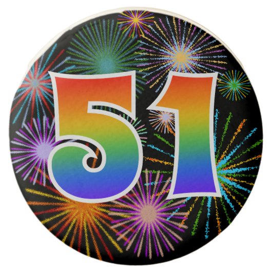 Fun Fireworks, Rainbow Pattern "51" Event # Chocolate Covered Oreo (Front)