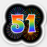 [ Thumbnail: Fun Fireworks + Rainbow Pattern "51" Event # Sticker ]