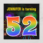 [ Thumbnail: Fun Fireworks + Rainbow Pattern "52" Birthday # Invitation ]