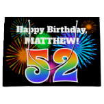 [ Thumbnail: Fun Fireworks + Rainbow Pattern "52" Birthday # Gift Bag ]