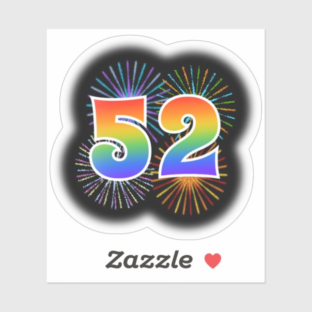 Fun Fireworks + Rainbow Pattern "52" Event # Sticker (Sheet)