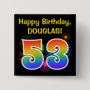 Fun Fireworks + Rainbow Pattern "53" Birthday # Button