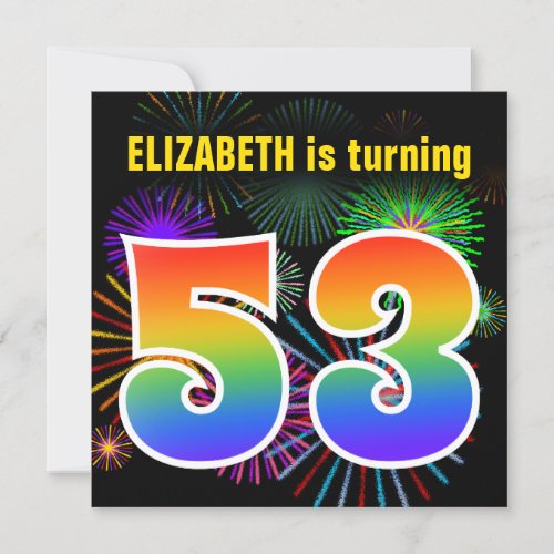 Fun Fireworks  Rainbow Pattern 53 Birthday  Invitation