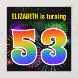 [ Thumbnail: Fun Fireworks + Rainbow Pattern "53" Birthday # Invitation ]