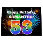 [ Thumbnail: Fun Fireworks + Rainbow Pattern "53" Birthday # Gift Bag ]
