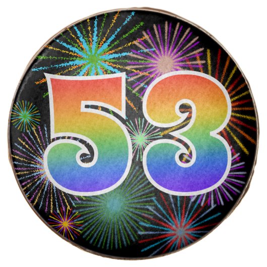 Fun Fireworks, Rainbow Pattern "53" Event # Chocolate Covered Oreo (Front)