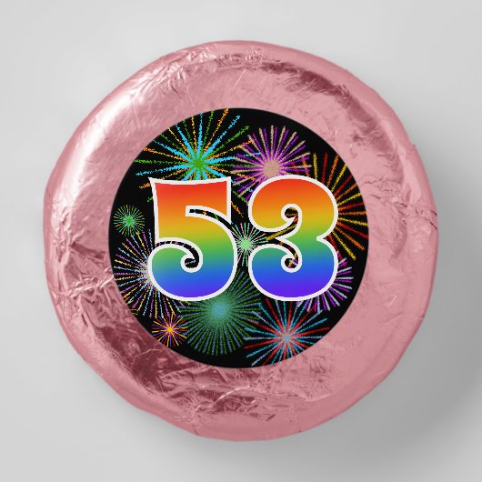 Fun Fireworks, Rainbow Pattern "53" Event # Dipped Oreo Cookie Favors (Front)