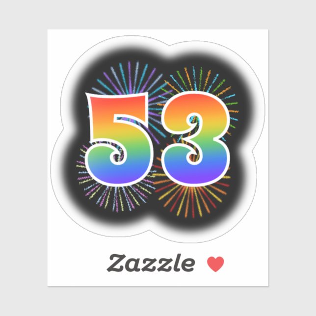 Fun Fireworks + Rainbow Pattern "53" Event # Sticker (Sheet)