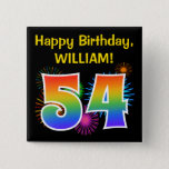 [ Thumbnail: Fun Fireworks + Rainbow Pattern "54" Birthday # Button ]