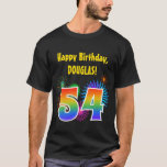 [ Thumbnail: Fun Fireworks + Rainbow Pattern "54" Birthday # T-Shirt ]