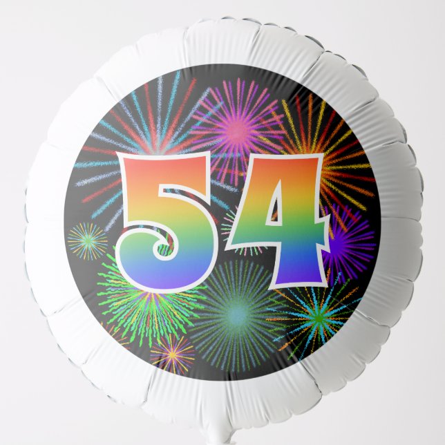 Fun Fireworks + Rainbow Pattern "54" Event # Balloon (Front)