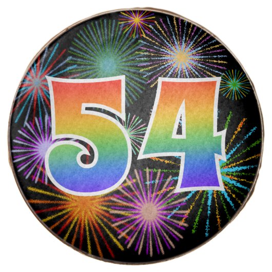 Fun Fireworks, Rainbow Pattern "54" Event # Chocolate Covered Oreo (Front)
