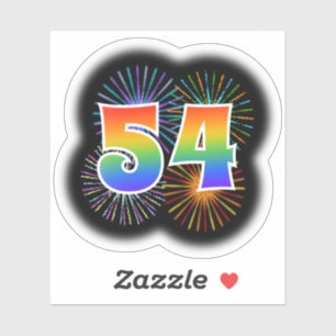 Fun Fireworks + Rainbow Pattern "54" Event # Sticker