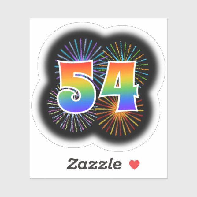 Fun Fireworks + Rainbow Pattern "54" Event # Sticker (Sheet)