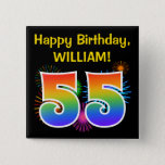 [ Thumbnail: Fun Fireworks + Rainbow Pattern "55" Birthday # Button ]