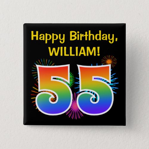 Fun Fireworks  Rainbow Pattern 55 Birthday  Button