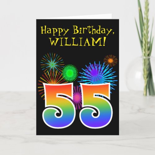 Fun Fireworks  Rainbow Pattern 55 Birthday  Card