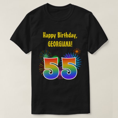Fun Fireworks  Rainbow Pattern 55 Birthday  T_Shirt
