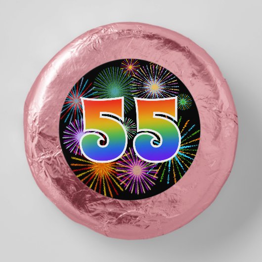 Fun Fireworks, Rainbow Pattern "55" Event # Dipped Oreo Cookie Favors (Front)