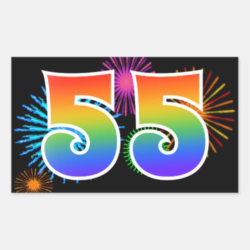 Fun Fireworks  Rainbow Pattern 55 Event Number Rectangular Sticker