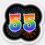 [ Thumbnail: Fun Fireworks + Rainbow Pattern "55" Event # Sticker ]