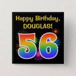 [ Thumbnail: Fun Fireworks + Rainbow Pattern "56" Birthday # Button ]