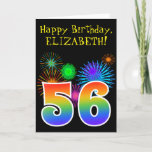[ Thumbnail: Fun Fireworks + Rainbow Pattern "56" Birthday # Card ]