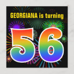[ Thumbnail: Fun Fireworks + Rainbow Pattern "56" Birthday # Invitation ]