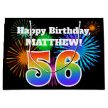 [ Thumbnail: Fun Fireworks + Rainbow Pattern "56" Birthday # Gift Bag ]