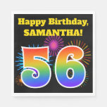 [ Thumbnail: Fun Fireworks + Rainbow Pattern "56" Birthday # Napkins ]
