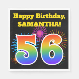 Fun Fireworks + Rainbow Pattern "56" Birthday # Napkins