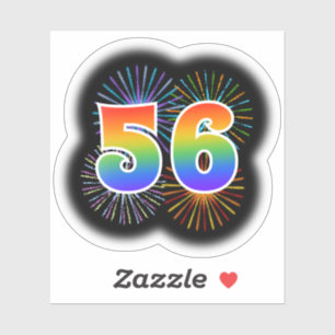 Fun Fireworks + Rainbow Pattern "56" Event # Sticker