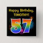 [ Thumbnail: Fun Fireworks + Rainbow Pattern "57" Birthday # Button ]