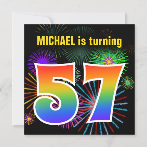 Fun Fireworks  Rainbow Pattern 57 Birthday  Invitation