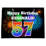 [ Thumbnail: Fun Fireworks + Rainbow Pattern "57" Birthday # Gift Bag ]