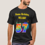 [ Thumbnail: Fun Fireworks + Rainbow Pattern "57" Birthday # T-Shirt ]
