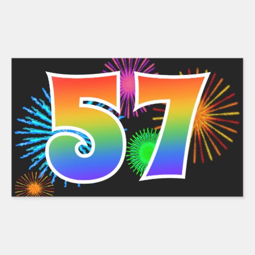 Fun Fireworks  Rainbow Pattern 57 Event Number Rectangular Sticker