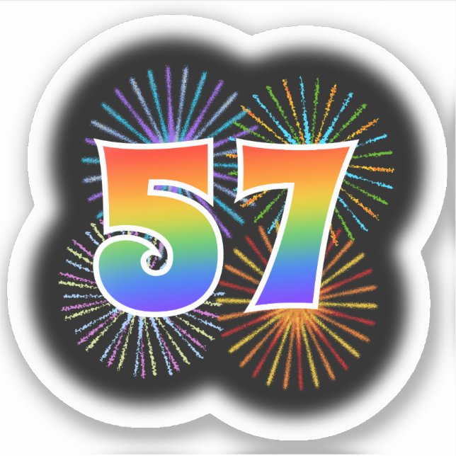 Fun Fireworks + Rainbow Pattern "57" Event # Sticker (Front)