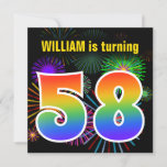 [ Thumbnail: Fun Fireworks + Rainbow Pattern "58" Birthday # Invitation ]