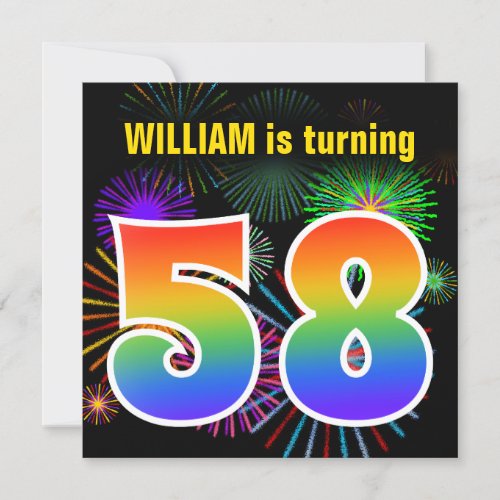 Fun Fireworks  Rainbow Pattern 58 Birthday  Invitation