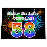 [ Thumbnail: Fun Fireworks + Rainbow Pattern "58" Birthday # Gift Bag ]