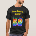 [ Thumbnail: Fun Fireworks + Rainbow Pattern "58" Birthday # T-Shirt ]