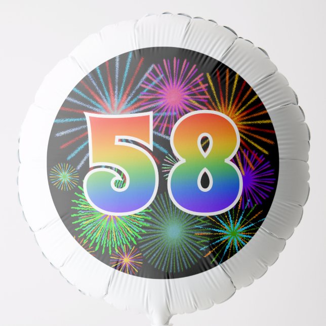 Fun Fireworks + Rainbow Pattern "58" Event # Balloon (Front)