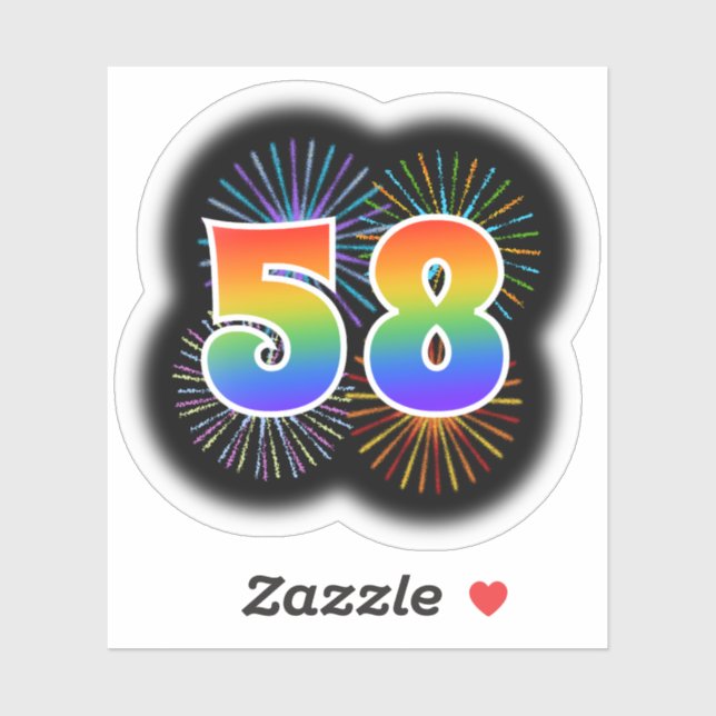 Fun Fireworks + Rainbow Pattern "58" Event # Sticker (Sheet)