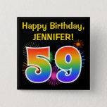 [ Thumbnail: Fun Fireworks + Rainbow Pattern "59" Birthday # Button ]