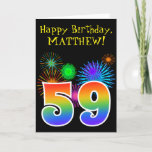 [ Thumbnail: Fun Fireworks + Rainbow Pattern "59" Birthday # Card ]