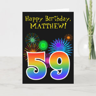 Fun Fireworks + Rainbow Pattern "59" Birthday # Card